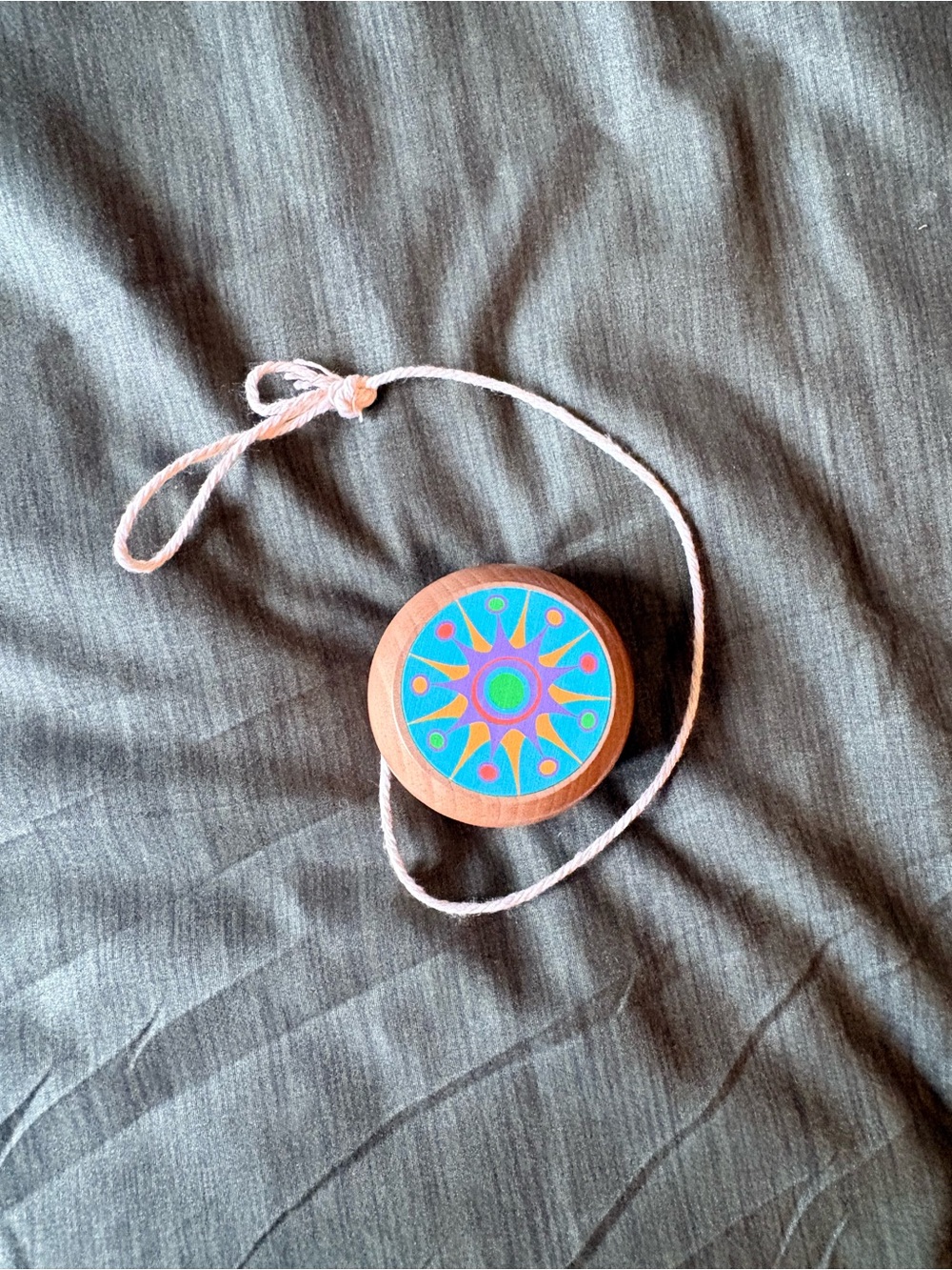 Hand-Painted Wooden Yo-Yo with Pink String